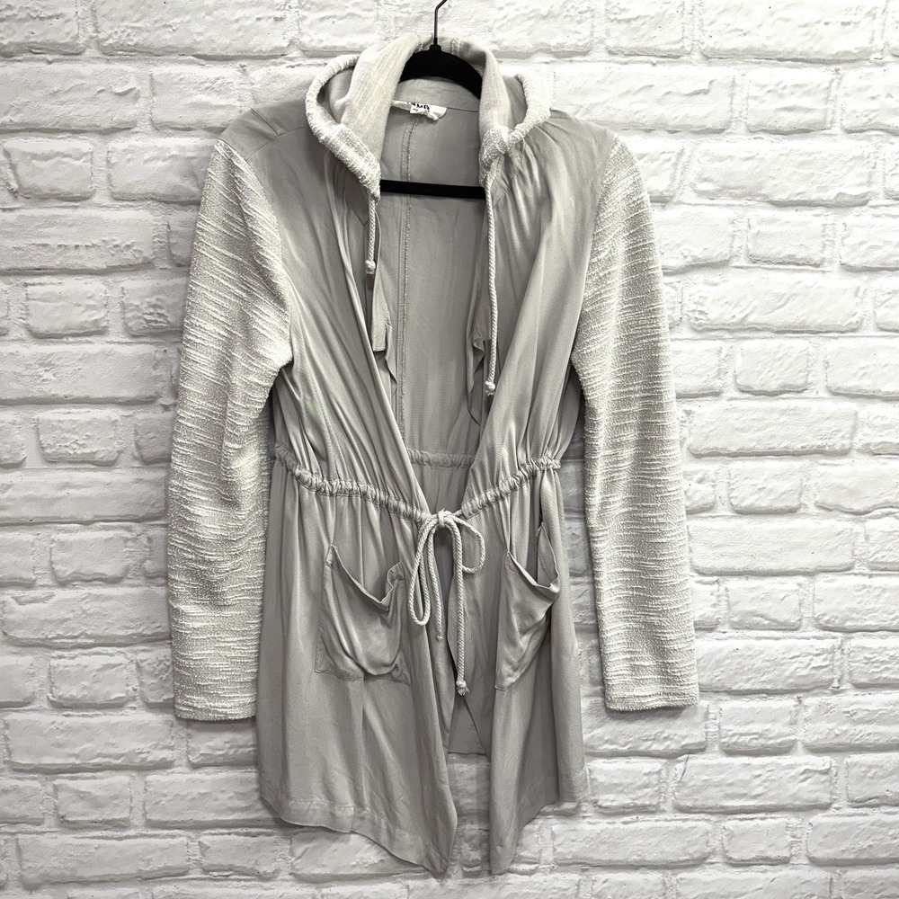 Jack By BB Dakota Gray Boho Hooded Duster Kimono Cover-Up Sz‎ M Open Tie Front